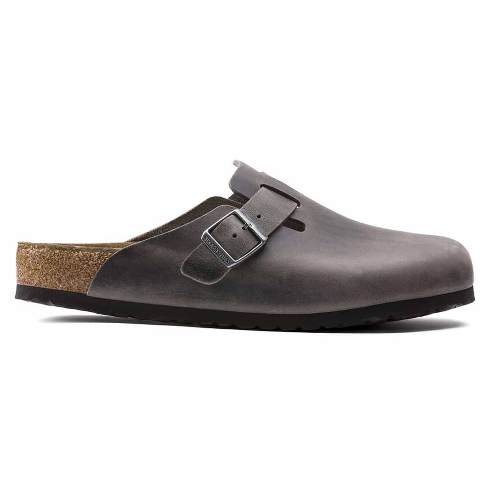 Boston Soft Footbed in Iron Oiled Leather Narrow Width by Birkenstock