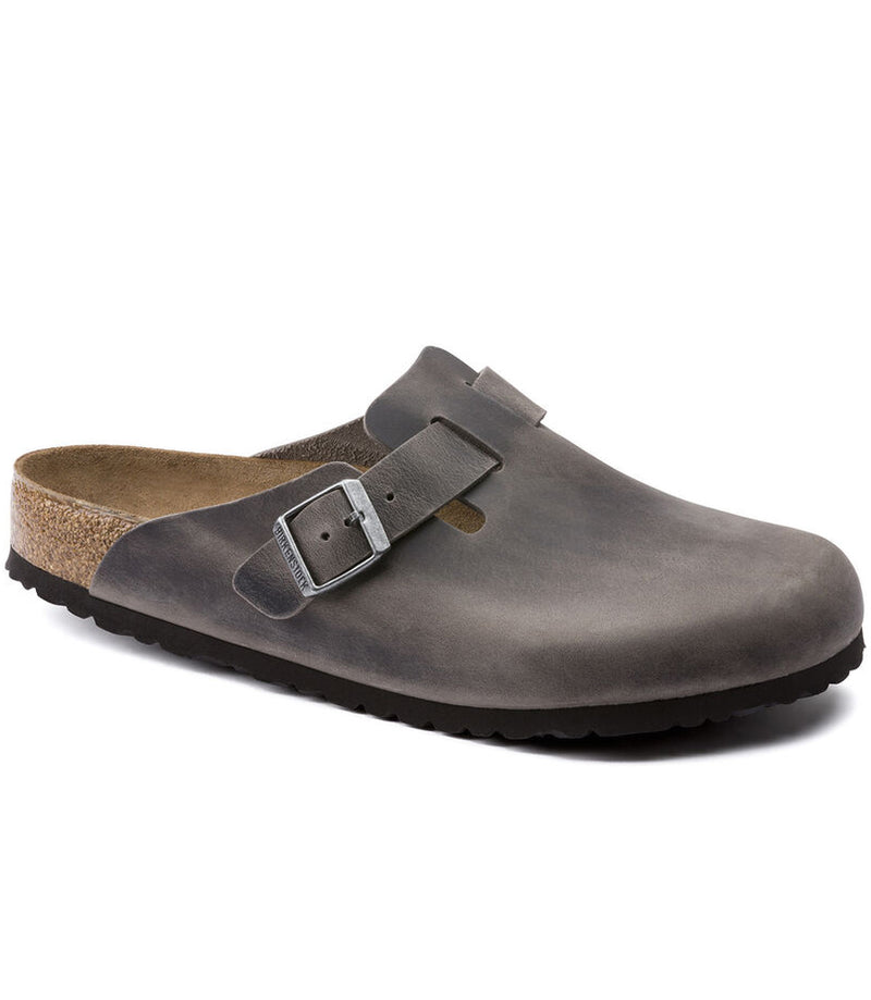 Boston Soft Footbed in Iron Oiled Leather Narrow Width by Birkenstock
